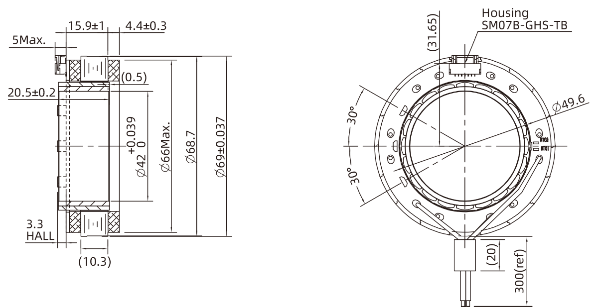 Frameless Motor Size 50mm Dimensional Drawing